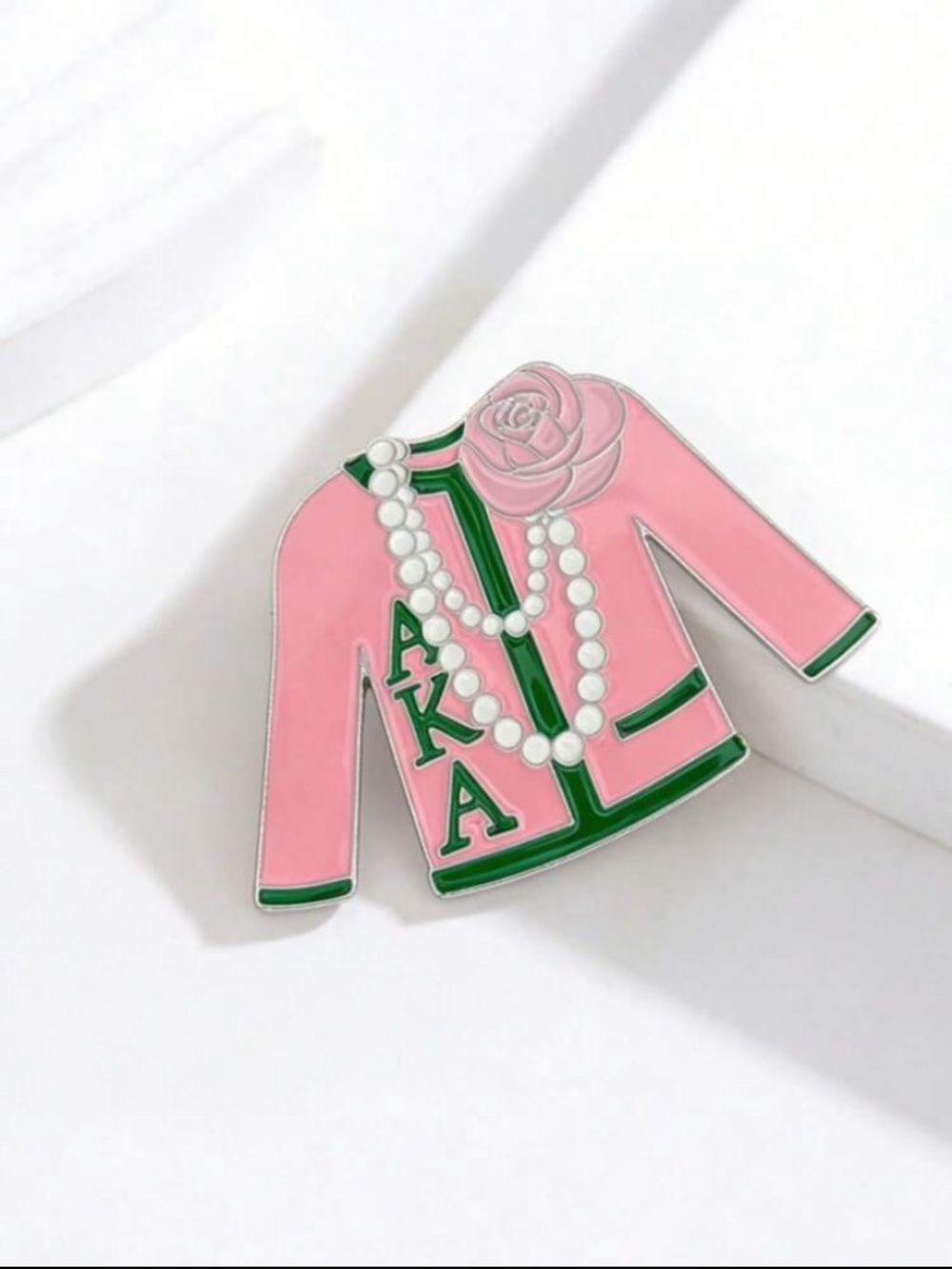 AKA Pink & Green Sorority Sweater Brooch